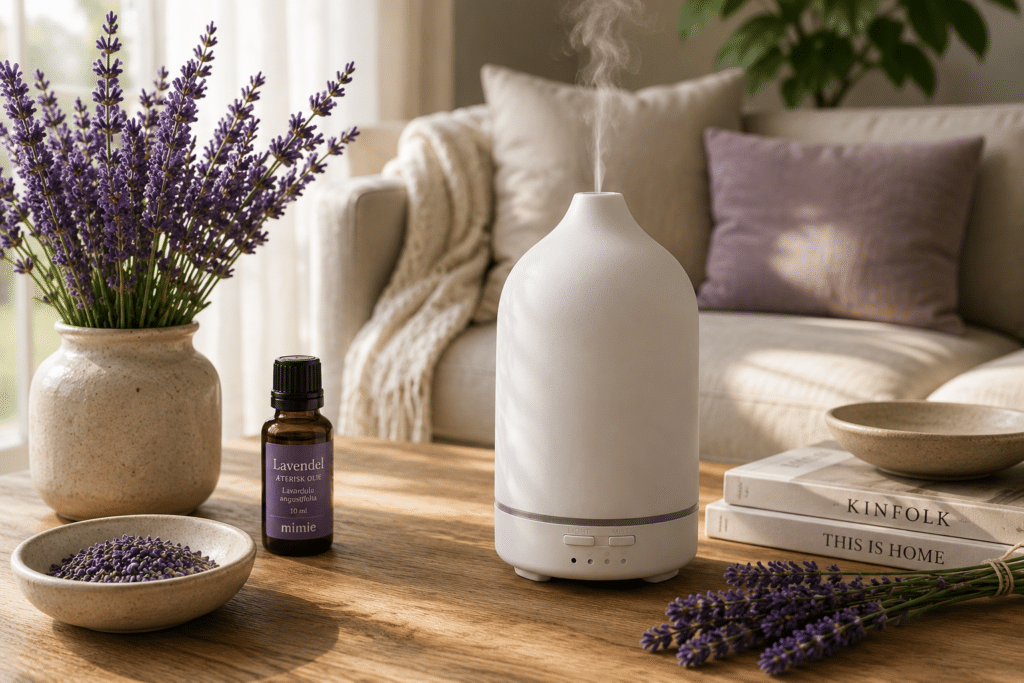 Lavendel æterisk olie og aromadiffuser