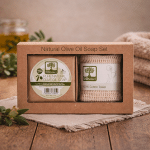 BIOselect Gaveæske med håndlavet Olivensæbe og Loofah Natursvamp