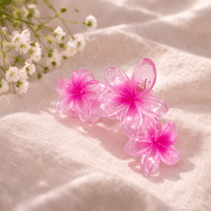 Hårklemme med blomster - lyserød